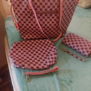 Stylish Pink Patterned Women's Bag Set